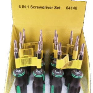 6 In 1 Rubber Handle Screwdriver, 12 per Display - Image 2