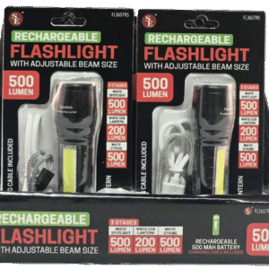 500 LED Rechargeable Flash Light with side Cobb Light, 12 per Display - Image 1