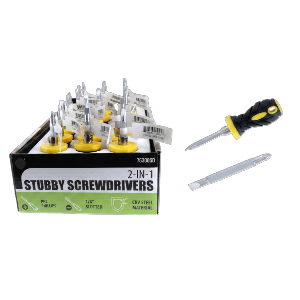 2-IN-1 Stubby Screwdrivers with PH2 & Slotted 1/4" Tips, 24 per Display