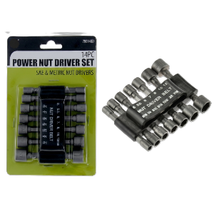 14Pc Power Nut Driver Set, SAE & MM Nut Drivers, Sold in Units of 12