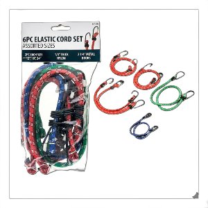6-Piece Set: Bungee Cords in Assorted Sizes, 2 Pieces Each of 12", 18", & 24", Sold in Units of 12
