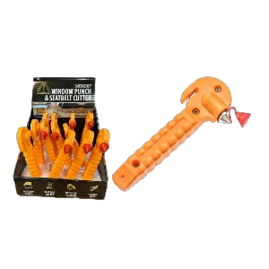 2-IN-1 Emergency Tool with Seatbelt Cutter and Window Punch, 12 per Display