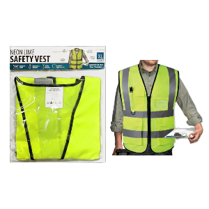 High-Visibility Neon Lime Green Safety Vest, 26" X 28.3/4", 2" Reflective Strips, XL Large Size (ANSI/ISEA 107-2020 Class 2), Sold in Units of 10