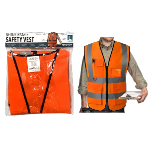 High-Visibility Neon Orange Safety Vest 24.1/2" X 28.3/4"", 2" Reflective Strips, Large Size (ANSI/ISEA 107-2020 Class 2), Sold in Units of 10