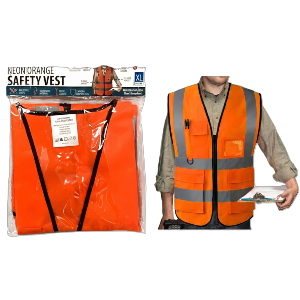 High-Visibility Neon Orange Safety Vest 26" X 28.3/4", 2" Reflective Strips, XL Large Size (ANSI/ISEA 107-2020 Class 2), Sold in Units of 10