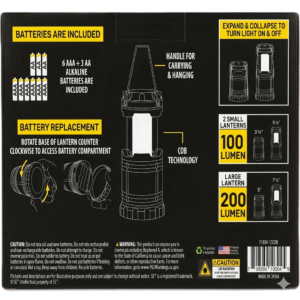 3-Watt 200/100 Lumen Collapsible Camping Lanterns with Handles, 2 Small and 1 Big, Alkaline Batteries Included, 3 Pc. Set, Sold in Units of 12 - Image 6
