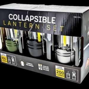 3-Watt 200/100 Lumen Collapsible Camping Lanterns with Handles, 2 Small and 1 Big, Alkaline Batteries Included, 3 Pc. Set, Sold in Units of 12 - Image 2