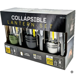 3-Watt 200/100 Lumen Collapsible Camping Lanterns with Handles, 2 Small and 1 Big, Alkaline Batteries Included, 3 Pc. Set, Sold in Units of 12 - Image 2
