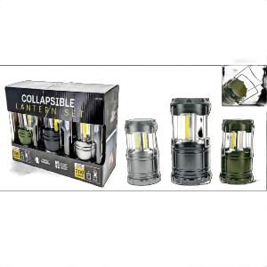3-Watt 200/100 Lumen Collapsible Camping Lanterns with Handles, 2 Small and 1 Big, Alkaline Batteries Included, 3 Pc. Set, Sold in Units of 12