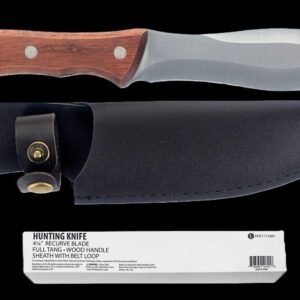 9"/4.25" Fixed Recurve Blade Full Tang wood handle Hunting Knife with Sheath and Belt Loop, Sold in Units of 12 - Image 1