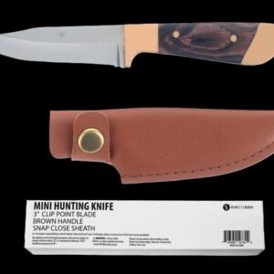 6.25"/3" Fixed Blade Mini Hunting Knife with Brown/Gold Plastic Handle and Snap Close Sheath, Sold in Units of 12 - Image 1