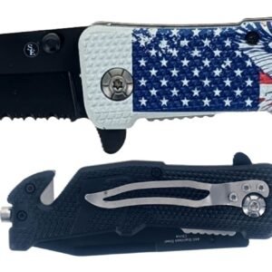 8"/ 3.50" Blade Spring-Assisted Pocket Knife with Eagle & USA Flag Design Handle, Seatbelt Cutter, Window Breaker & Pocket Clip ,Sold in Units of 12 - Image 1