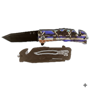 8"/ 3.50" Blade Spring-Assisted Pocket Knife with USA & Confederate Flag Design, Seatbelt Cutter, Window Breaker & Pocket Clip, Sold in Units of 4