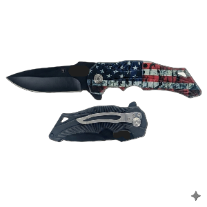8"/ 3.25" Blade Spring-Assisted Pocket Knife with USA Flag Design Handle with Pocket Clip, Sold in Units of 4
