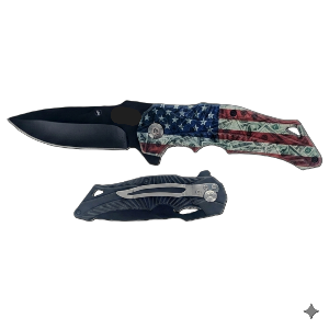 8"/ 3.25" Blade Spring-Assisted Pocket Knife with USA Flag & Money Design Handle with Pocket Clip, Sold in Units of 4