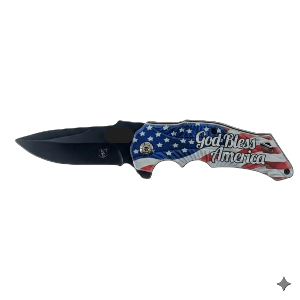 8"/ 3.25" Blade Spring-Assisted Pocket Knife with God Bless America Flag Design Handle with Pocket Clip, Sold in Units of 4