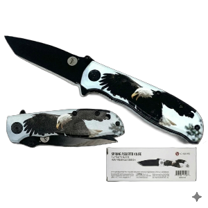 4"/ 7.25" Spring Assisted Hunting Bald Eagle Tanto Point Pocket Knife with Clip, Sold in units of 4