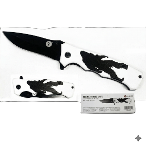 4-1/2"/8" Spring Assisted Drop Point Pocket Knife with Bigfoot Design on Handle with Pocket Clip, Sold in Units of 4