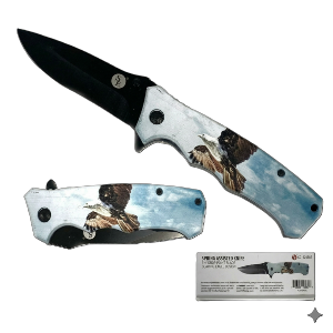 4-1/2"/8" Spring Assisted Drop Point Pocket Knife with Soaring Bald Eagle Design on Handle with Pocket Clip, Sold in Units of 4