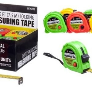 25'/1" Locking Measuring Tape SAE/Metric W/ Belt Clip, Assorted Colors, 12 per Display - Image 1