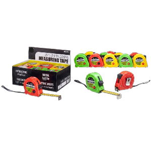 25'/1" Locking Measuring Tape SAE/Metric W/ Belt Clip, Assorted Colors, 12 per Display