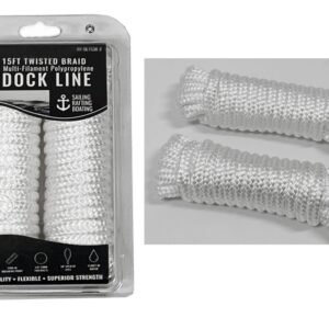2-Piece 15'x3/8" White Double Braided Dock Line Rope Set, 1900 Lb Breaking Point, Sold in Units of 6 - Image 1