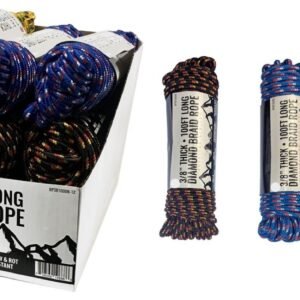 100' x 3/8" Thick Diamond Braid Polyester/Polypropylene Blend Rope, 600 Lb Breaking & 200 Lb Working Load, 12 per Display - Image 1
