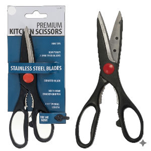 8-1/2" Premium Quality Black Kitchen Scissors (2.5mm Thick Stainless Steel Blades), Sold in units of 12