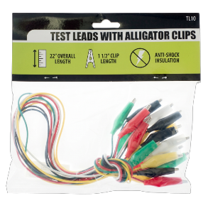 10-Piece Set- 28 Gauge Test Leads with Alligator Clips, Sold in Units of 12